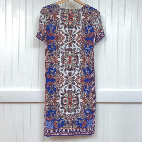 London Times Women Multicolored Paisley Short Sleeve Stretch Shift Dress 4 - Picture 3 of 10